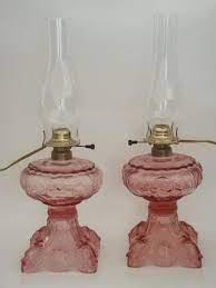 Depression Pink Glass Lamps A