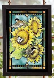 Sunflowers Art Glass Window Panel