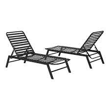 Hampton Bay Black Adjustable Outdoor Strap Chaise Lounge With Aluminum Frame 2 Pack