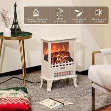 Turbro Suburbs Ts17q Infrared Electric Fireplace Stove 19 Freestanding Stove Heater With 3 Sided View For Small Spaces Bedroom 1500w Ivory