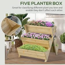 Outsunny Raised Garden Bed Freestanding Planter Stand With 5 Planting Boxes And 4 Hooks