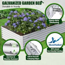 Outdoor 8 Ft X 4 Ft X 1 5 Ft Rectangular Metal Galvanized Raised Garden Bed In White For Vegetables And Flowers