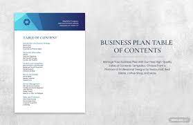 Free Business Plan Table Of Contents