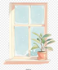 Cartoon Window Sill With Wooden Frame