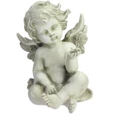 7 75 In Cherub Angel With Baby Bird Outdoor Garden Statue