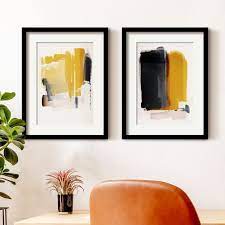 Mustard Yellow And Grey Abstract Wall