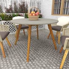 Gray Round Wood Outdoor Dining Table