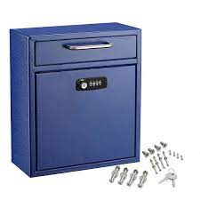Adiroffice Medium Drop Box Wall Mounted Locking Mailbox With Key And Combination Lock Blue