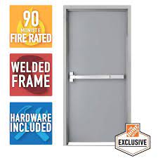Armor Door 36 In X 84 In Fire Rated Gray Right Hand Flush Steel Prehung Commercial Door And Frame With Panic Bar And Hardware