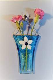 Sky Blue Fused Glass Bud Vase With