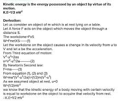 Kinetic Energy Of An Object Of Mass M