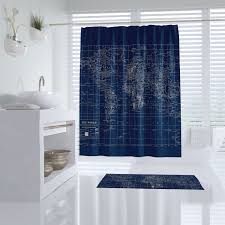 Navy Blue World Map Shower Curtain Dark