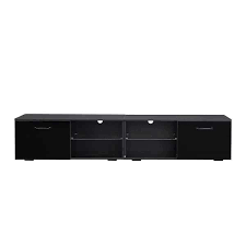 79 In Modern Black Tv Stand With Rgb Light Fits Tv S Up To 80 In With 2 Door Lockers And Shelves