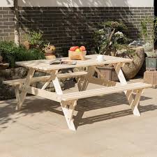 Gardenised Outdoor Wooden Patio Deck Garden 6 Person Picnic Table For Backyard Garden Natural