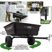Oxcart Pro Grade Stockman Tow Behind 15 To 17 Cu Ft Lift Assist And Swivel Dump Cart With 4ply Run Flat Tires