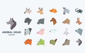 Variety Of Animal Head Icon Set With