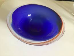 Blue Glass Decorative Bowl Vases