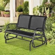 2 Person Black Metal Outdoor Swing Glider Loveseat Chair With Powder Coated Steel Frame