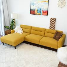 Ella Dark Yellow Linen L Shaped Left Sectional Couch