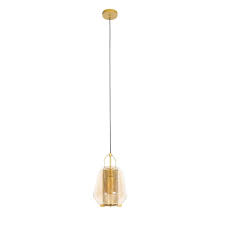 Art Deco Hanging Lamp Gold With Amber