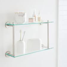 Modern Overhang Glass Bath Shelf Double Brushed Nickel Metal 18 Wide West Elm