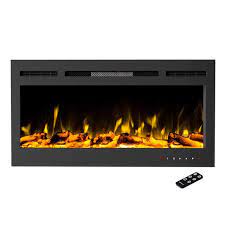 50 In 5440 Btu Wall Mount Electric Fireplace Furnace Or Recessed Led Flame 2 Media Options And Remote Control In Black