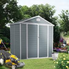 8 Ft W X 6 Ft D Outdoor Plastic Garden Storage Shed Perfect To Patio Furniture Coverage Area 48 Sq Ft Grey