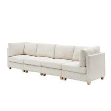 126 38 In W Square Arm Modern Convertible Corduroy Fabric Straight L Shaped Sofa Comfortable Combination In Beige