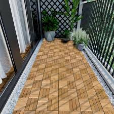 Yofe 1 Ft X 1 Ft Acacia Wood Interlocking Deck Tiles In Natural Indoor Outdoor Checker Pattern Floor Tiles 10 Per Case