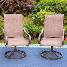 Phi Villa Brown Swivel Textilene Metal Patio Outdoor Dining Chair 2 Pack