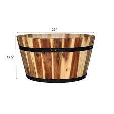 Classic Home And Garden Acacia Wood Whiskey Barrel Planter With Black Metal Band 21in D X 12 5in H