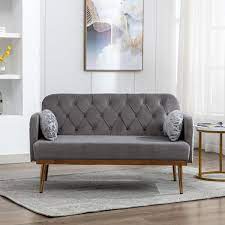 55 In W Square Arm Velvet Straight Sofa Eat Couch In Gray