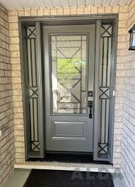 Grey Front Door With Decorative Glass