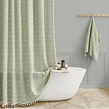 Tassel Linen Fabric Shower Curtain Set