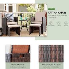 4 Pieces Patio Furniture Space Saving Outdoor Brown Black Wicker Rattan Dining Sofa Chairs