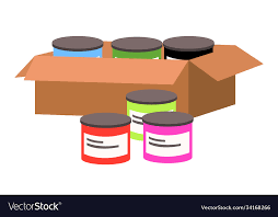 Colored Paint Jars In A Cardboard Box