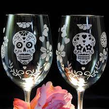 2 Day Of The Dead Wedding Wine Glasses