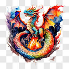 Colorful Dragon On Fire Png