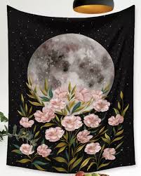 Pink Flower Print Tapestry Wall Hanging