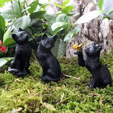 Black Cat Statues Mini Landscape