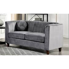 Lowery 79 5 In Grey Velvet 3 Seats Tuxedo Sofa With Square Arm
