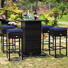 Patio Rattan Bar Table Stool Set