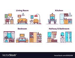 House Rooms Types Color Icons Set