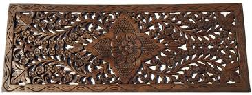 Asian Carved Wood Wall Decor Panel