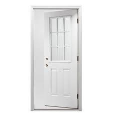 National Door Company Z000511r Smooth Fiberglass Prehung Right Hand Inswing Entry Door 1 2 Lite With External Grille Clear Glass 30 X 80