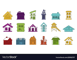 House Icon Set Color Outline Style