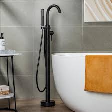 Woodbridge Everette Single Handle Freestanding Tub Faucet With Hand Shower In Matte Black F1017