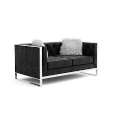 Black Polyester Sofa Set Idf 6748bk 3pc