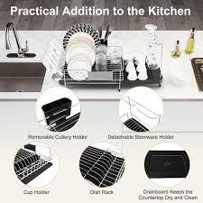 Aoibox Single Tier Sta In Less Steel Expandable Drying Dish Rack With Dra In Board And Swivel Spout