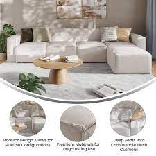 Cream Fabric Living Room Sectional Sofa